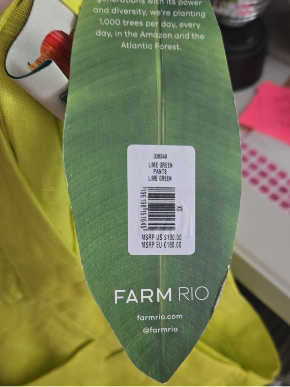 NWT FARM Rio High-Waist Linen Wide-Leg Pants in Lime 🍋🟩 🦜 - Picture 5 of 5